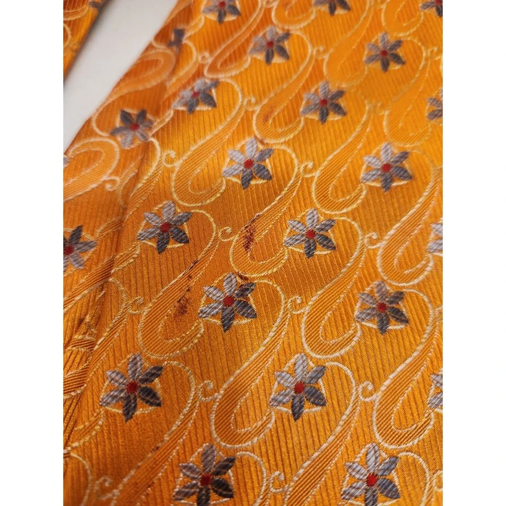 Villa Bolghert Men's 100% Silk Necktie‎ ITALY Designer Orange Swirl Blue Florals
